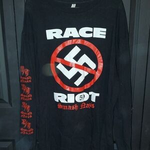 Alstyle Black Long-Sleeve 'Race Riot' Graphic Shirt with Red and White Print